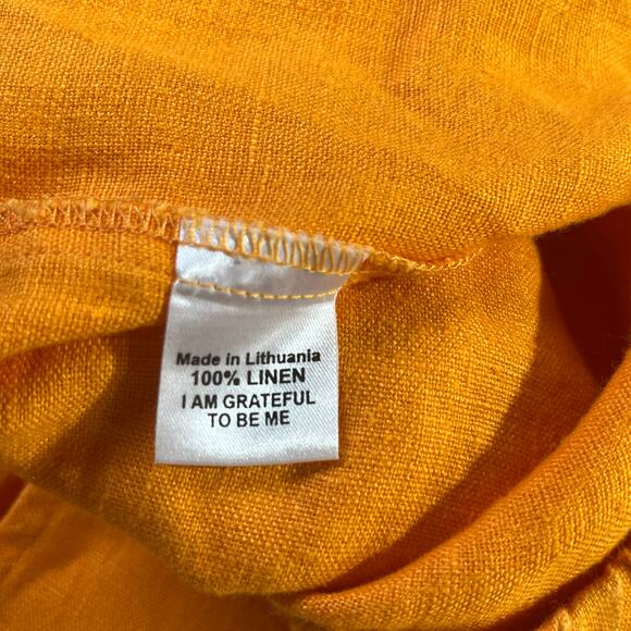 Flax Pants Womens Small Yellow Linen Cropped Pull On Lagenlook Travel Vacation - Picture 7 of 11